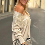 Maglione con perline su spalle art.8622