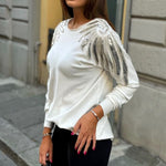 Maglione con perline su spalle art. 8623